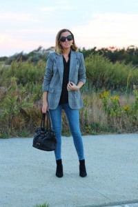 Plaid Blazer and Sock Ankle Boots