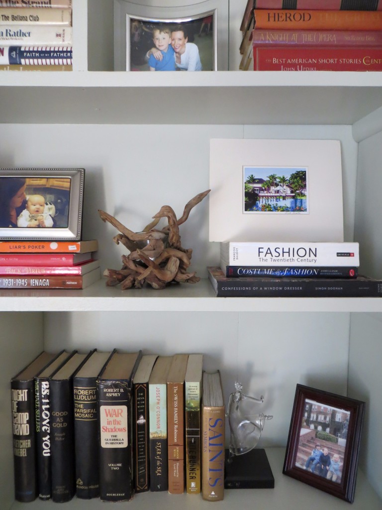 Bookshelf Styling Tips taffeta and tulips