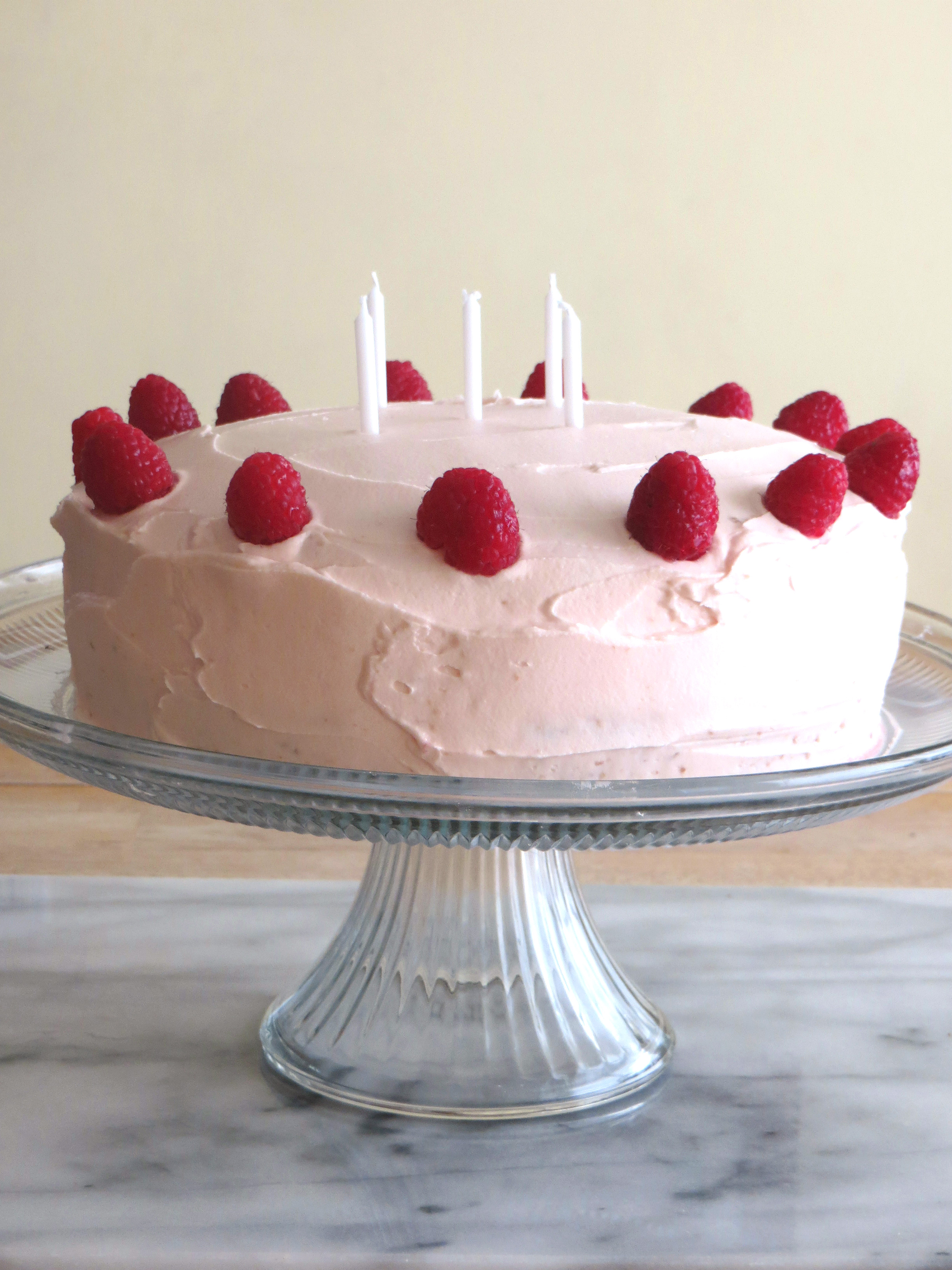 White Layer Cake With Raspberry Filling taffeta and tulips