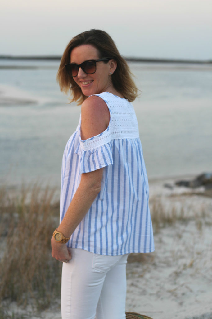 Striped Cold Shoulder Top - taffeta and tulips